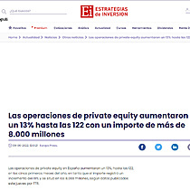 Las operaciones de private equity aumentaron un 13% hasta las 122 con un importe de ms de 8.000 millones